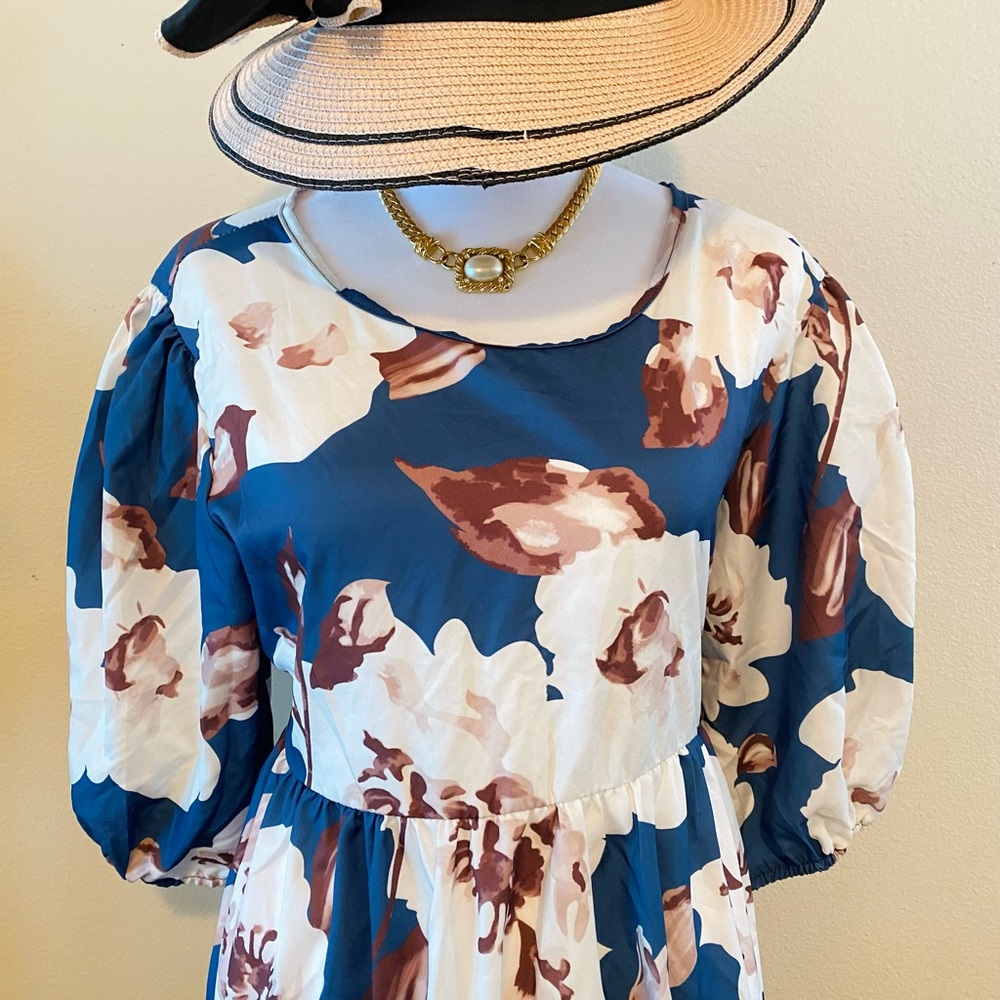 Large Flower leaf Printed mini dress - New